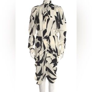 $1505 ISABEL MARANT Black and White Geometric Print Dress 100% SILK EU 34 XS